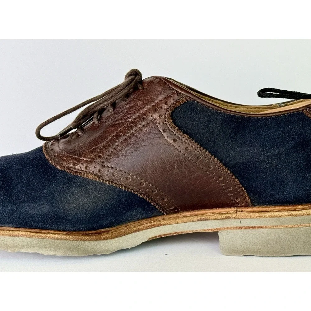 FRYE Mens Jim Saddle Indigo Suede Brown Leather Oxford Dress Casual Shoes Sz 10M
